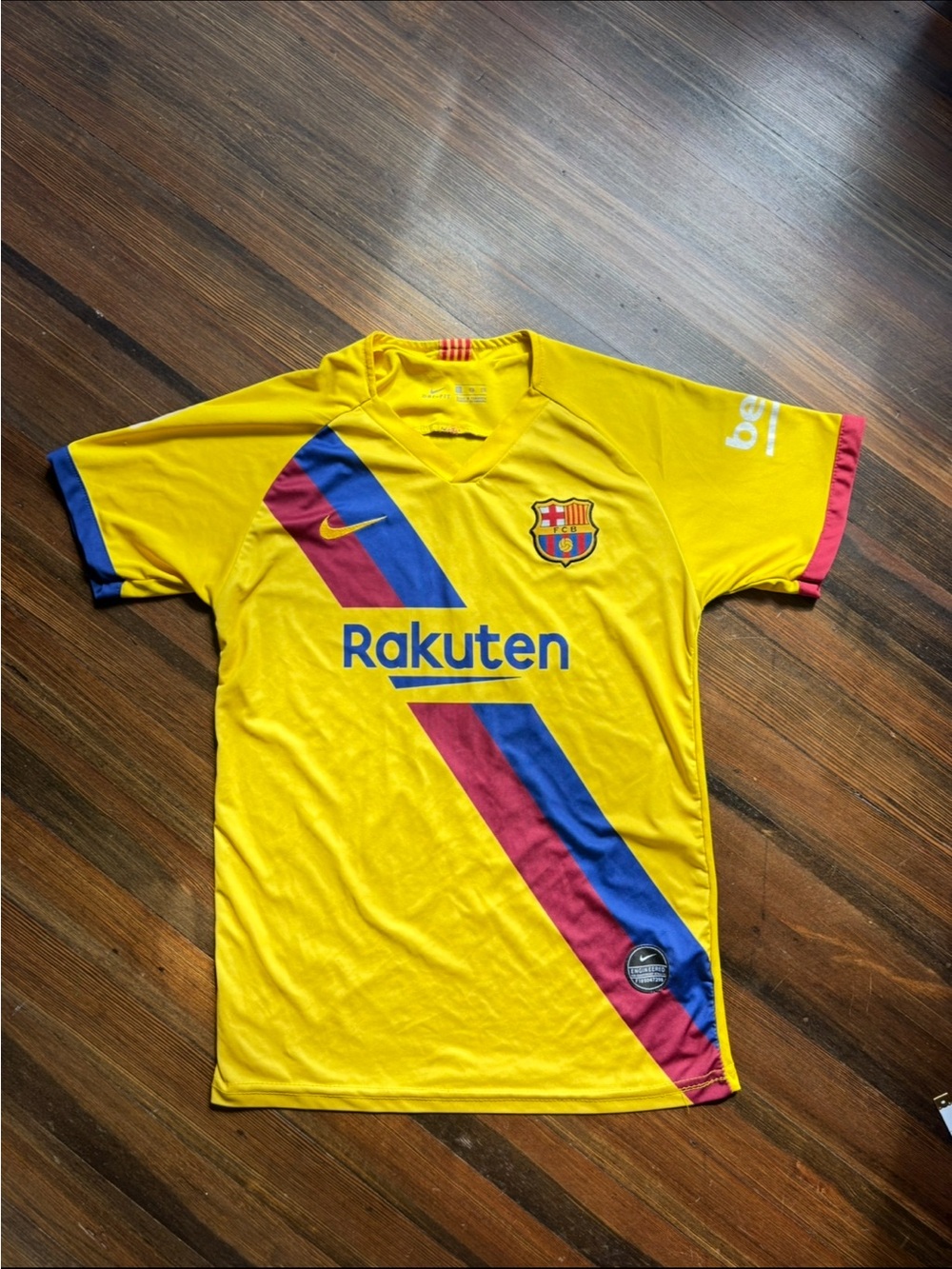 Nike FC Barcelona Yellow Soccer Jersey with Blue & Red Accents